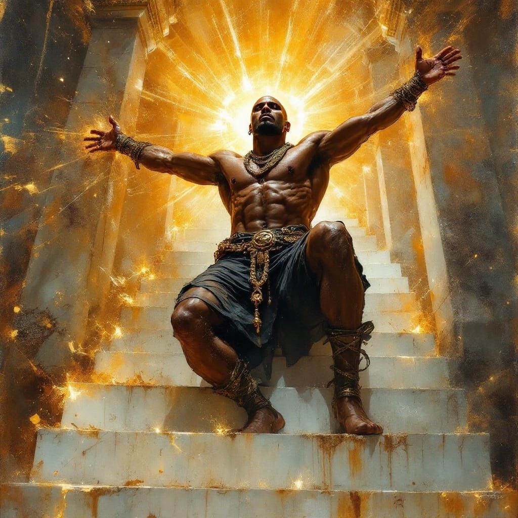 Epic Fantasy Hero Descends with Heavenly Aura