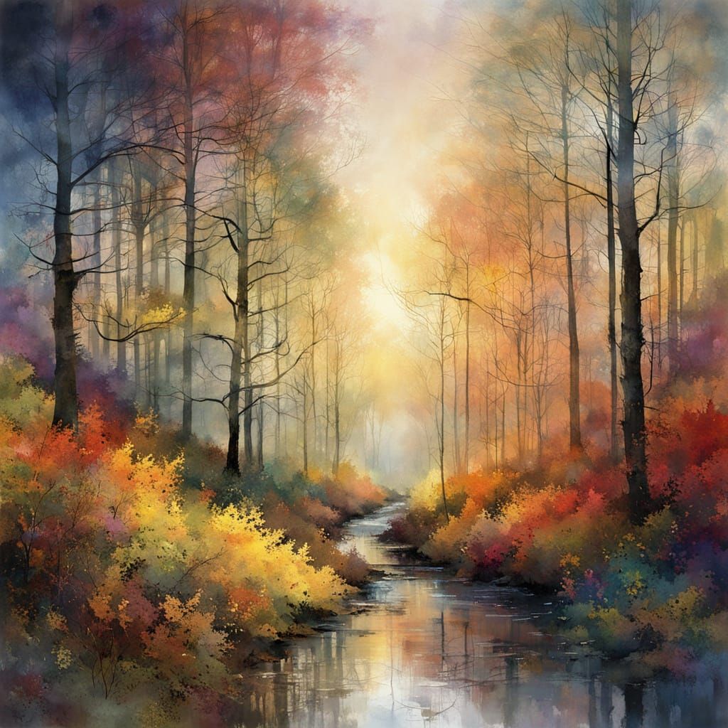 Ethereal and mystical landscape of an autumn forest