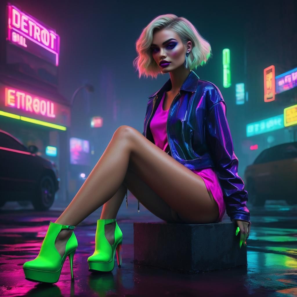 Neon Noir: Blonde Femme Fatale in Detroit
