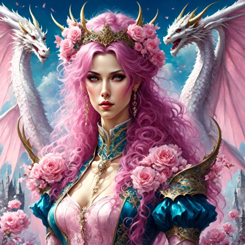 Anime Angel with Dragon Features in Pink