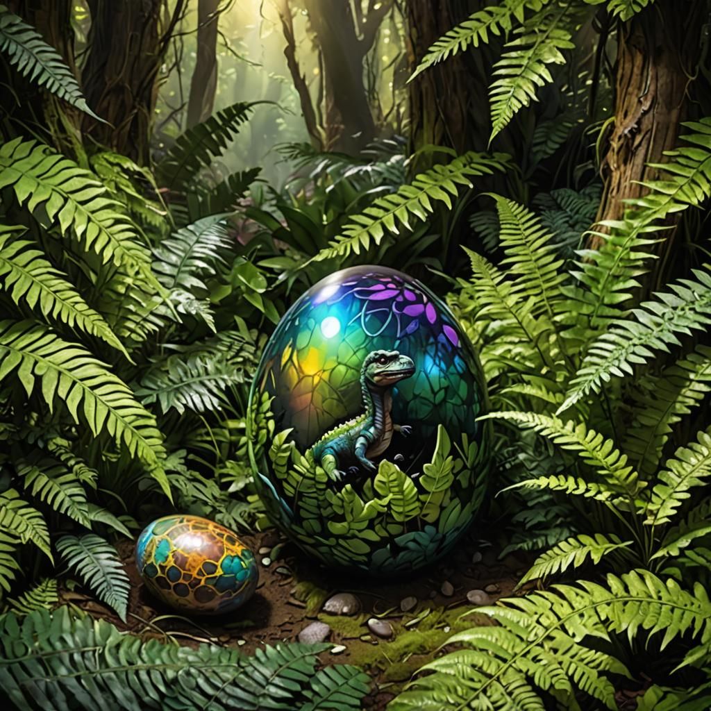 Dinosaur Egg Mid-Hatch in Jurassic Forest