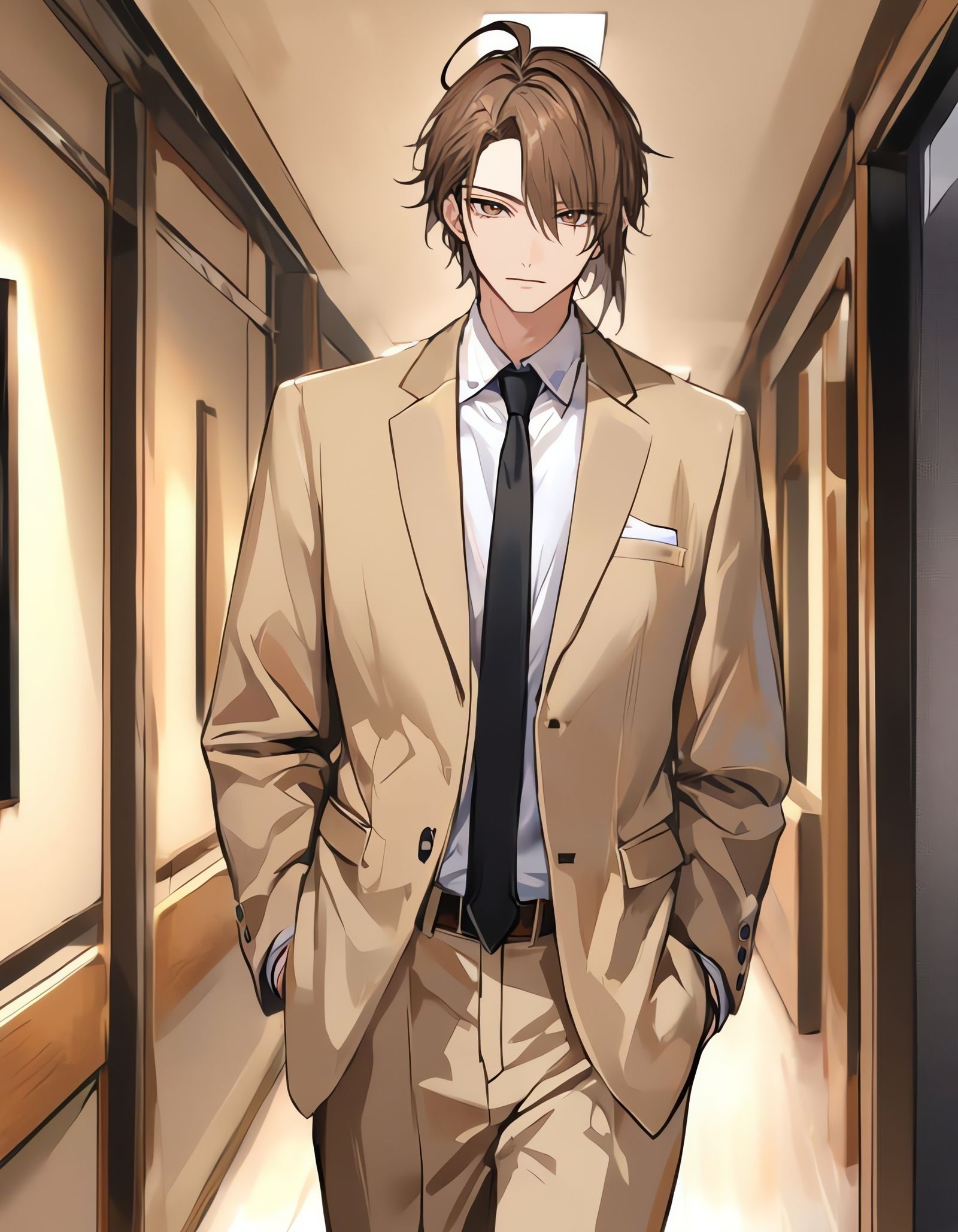 A Bored Young Man Stares Out of an Office Hallway at Night