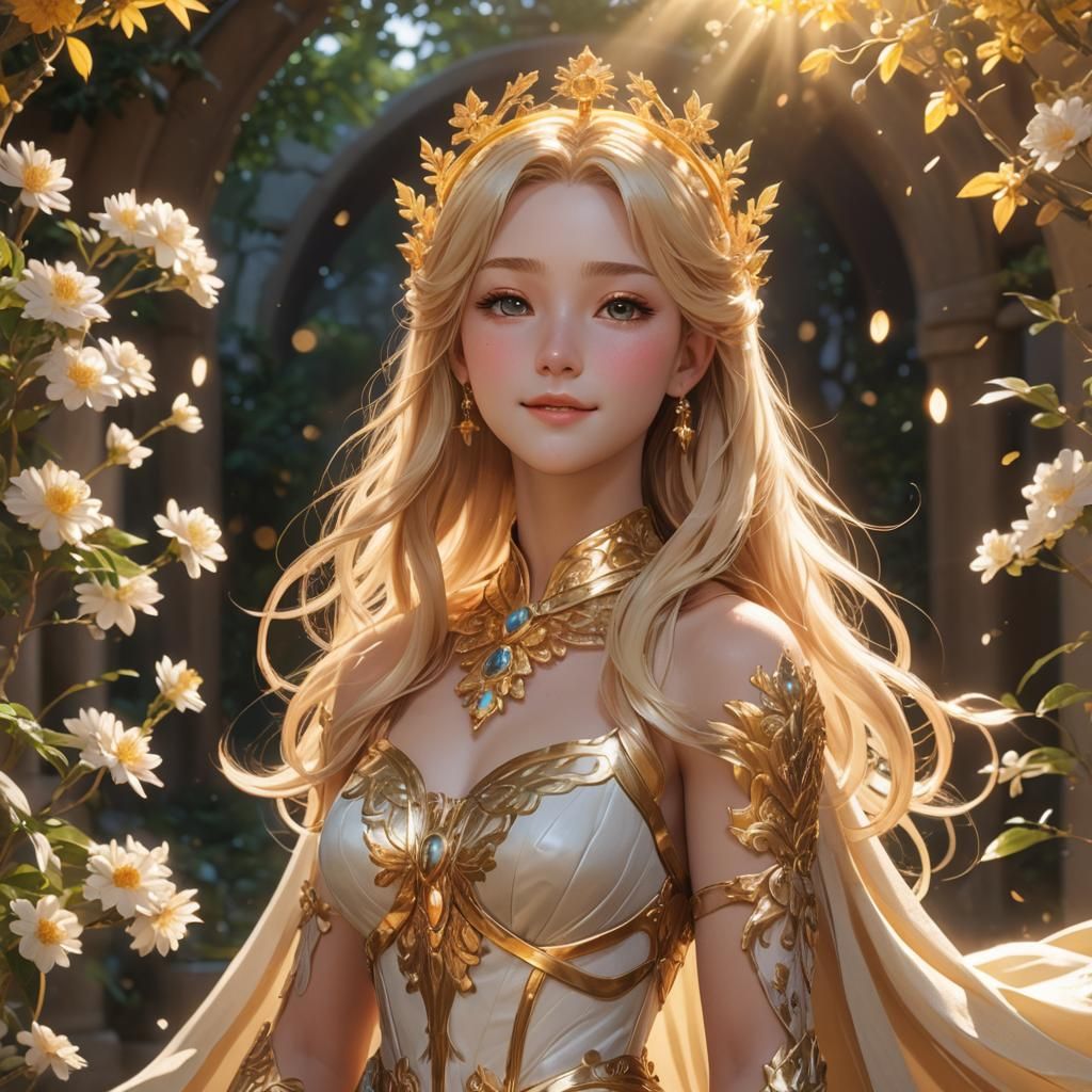 Radiant Goddess Hemera in Golden Light: Anime Style