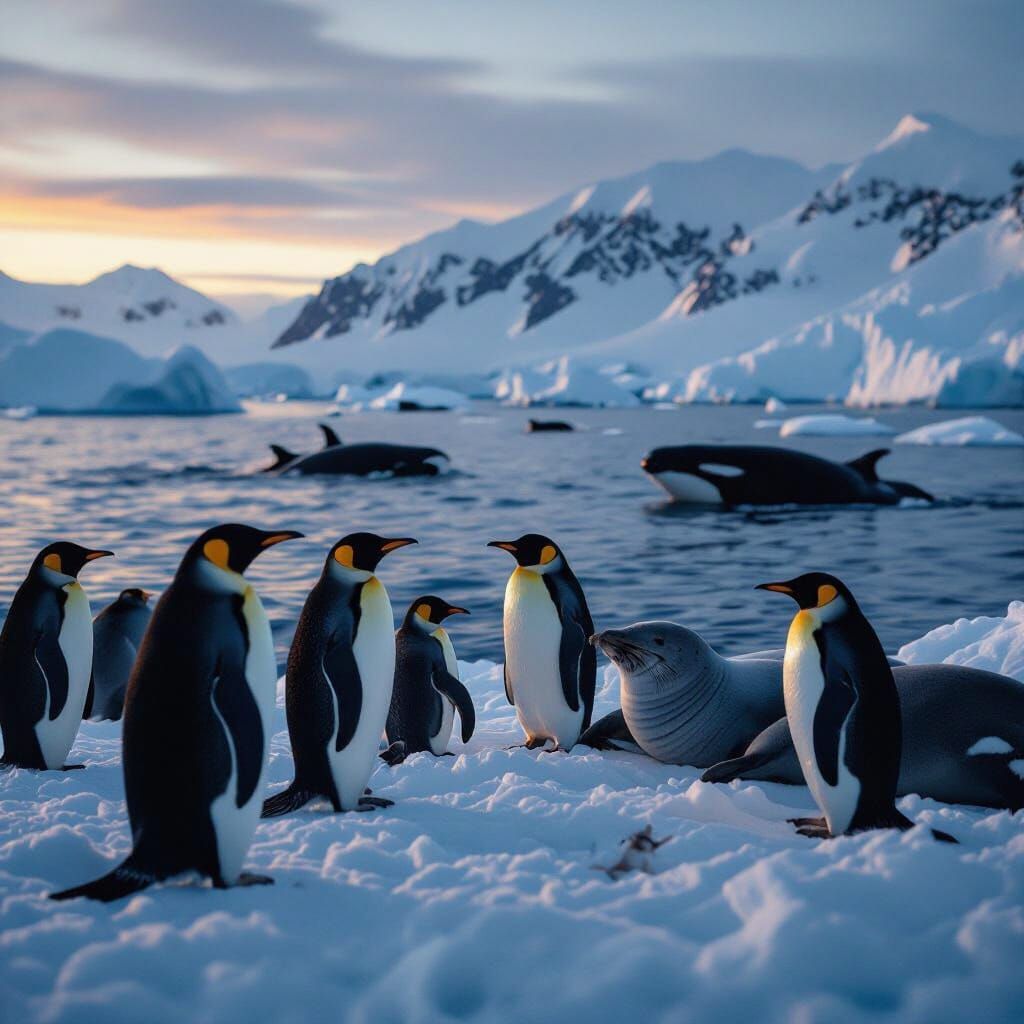 Antarctic Wildlife at Dawn Cinematic Film Still