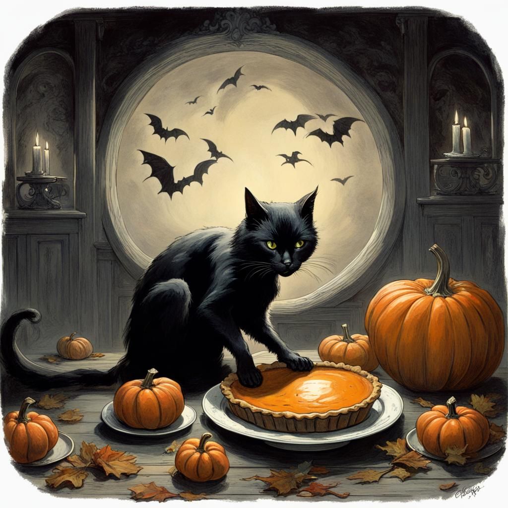 Black Cat's Halloween Feast: A Dark Fantasy
