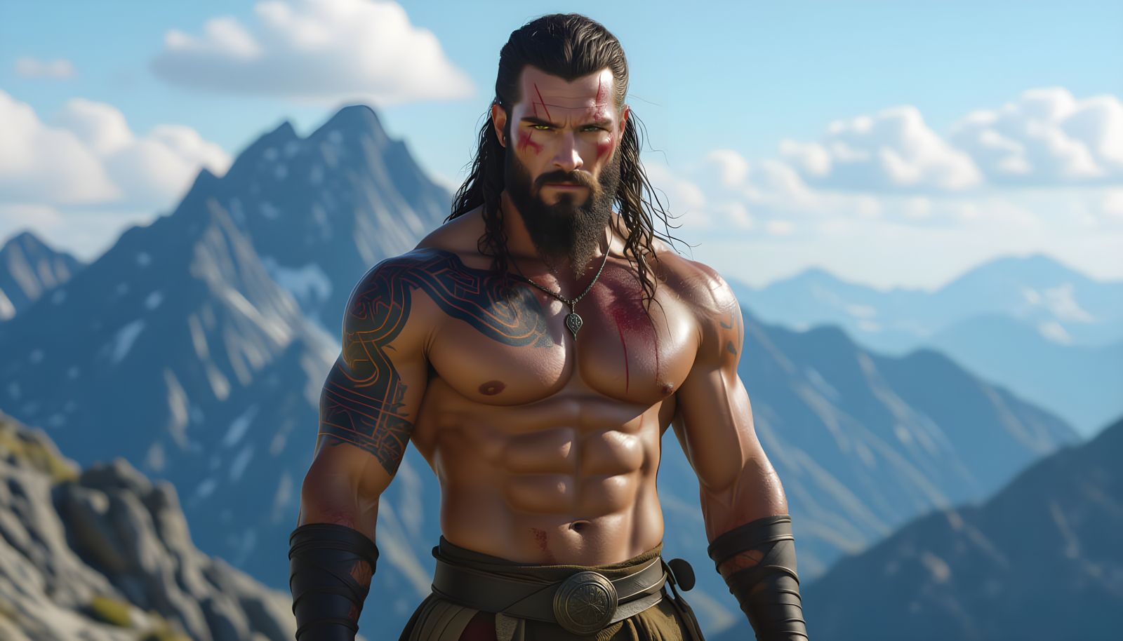 Mythical Demigod on Mountain Peak in Hyper-Realism Style