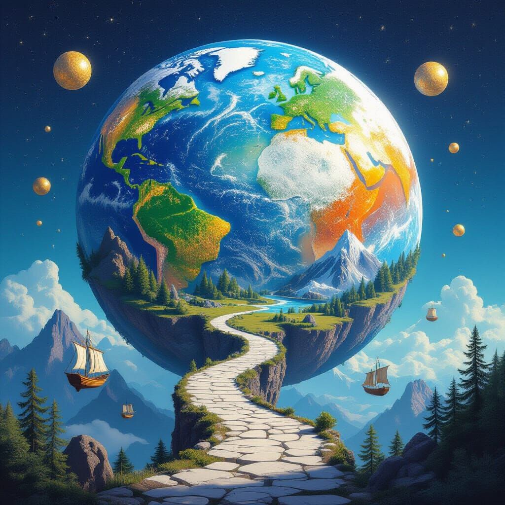 Cosmic Planetoid with Flying Ships: Astral Illustration