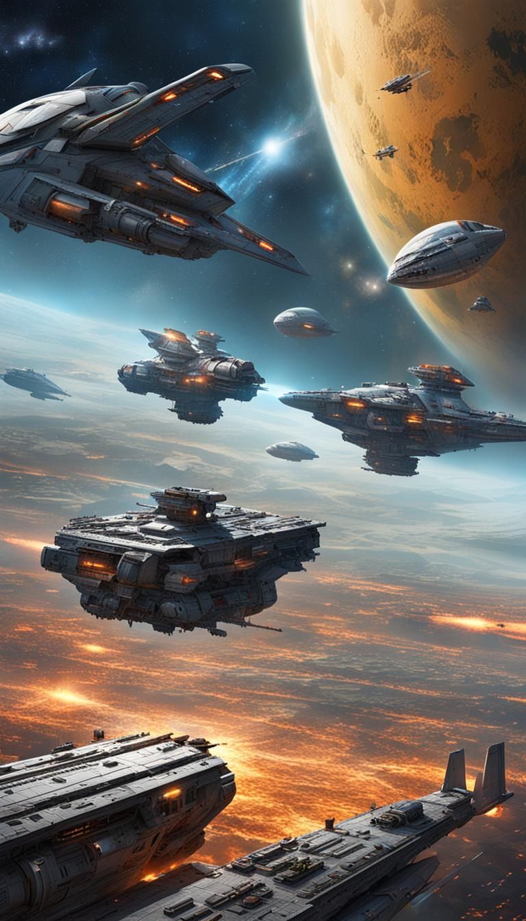 Distant Space Battle with Robots and Spaceships