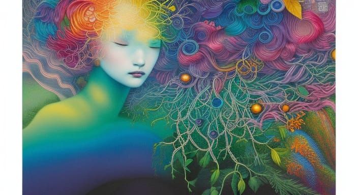 Rainbow-Human Hybrid in Vines, Fashion Magazine Art