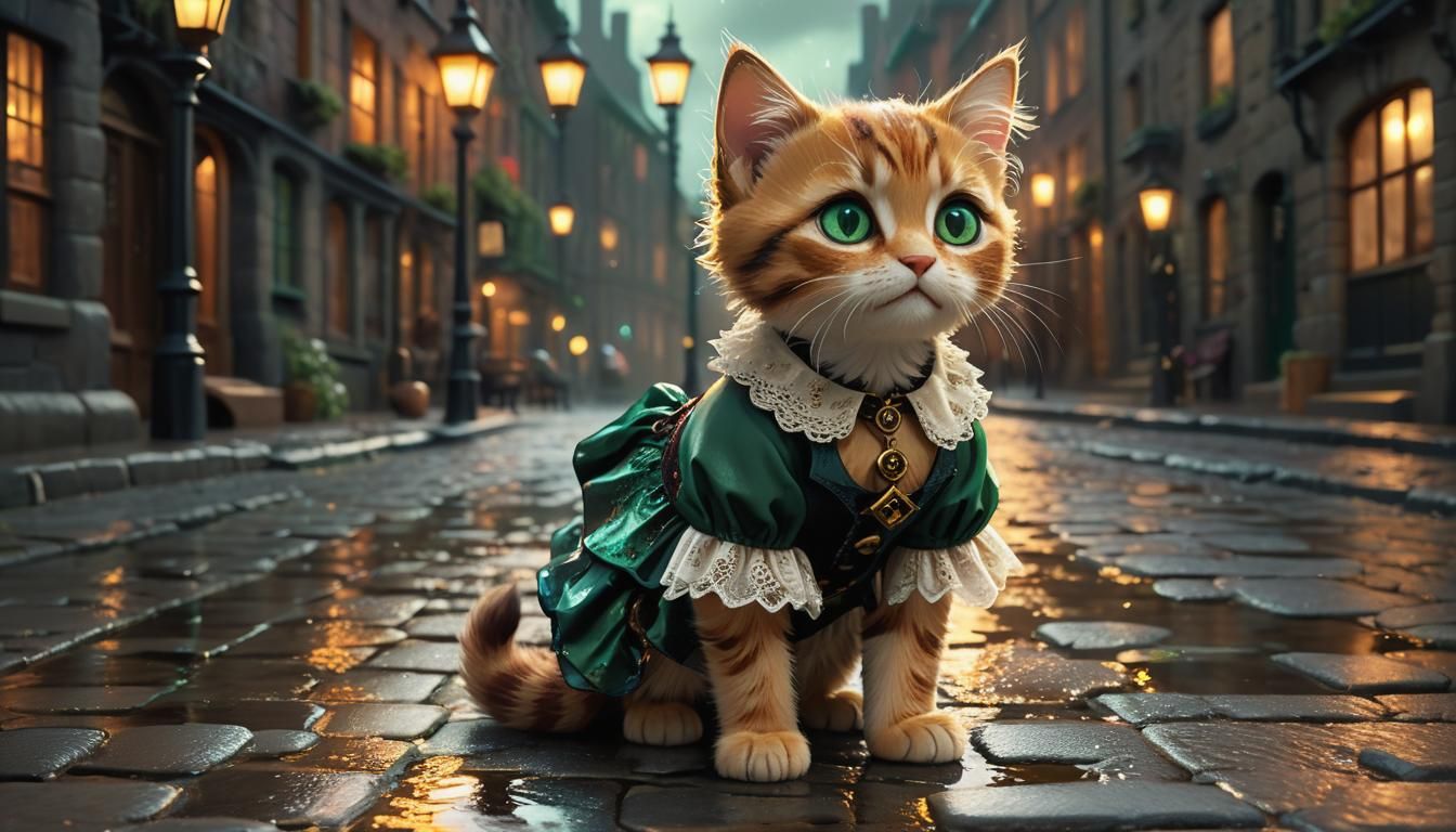 Kitten in Steampunk Art Nouveau Style