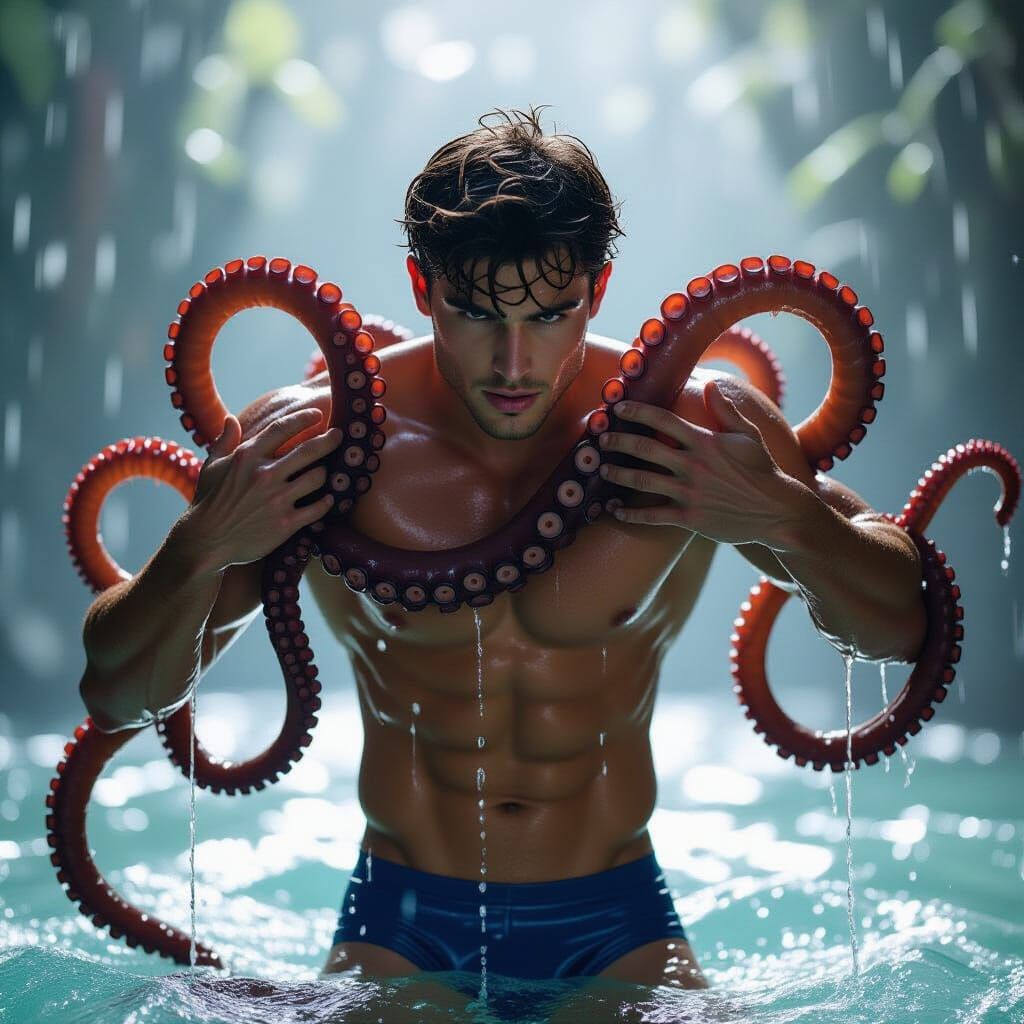 Man Entwined by Tentacles in Dramatic Photo Style