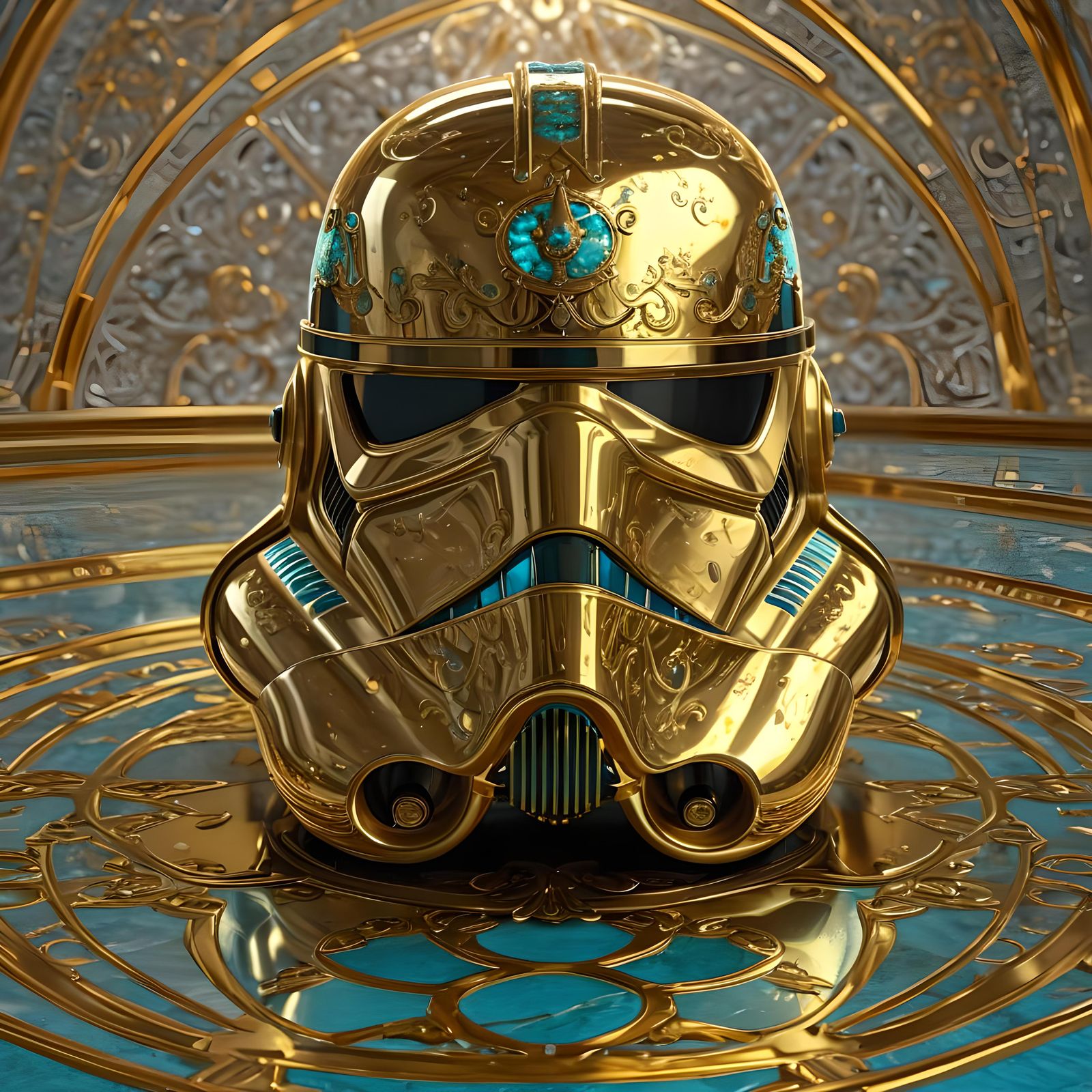Gold Stormtrooper Helmet with Turquoise Inlay