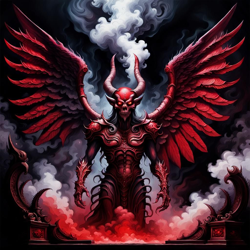 Crimson Fallen Angel in Dark Surrealist Style