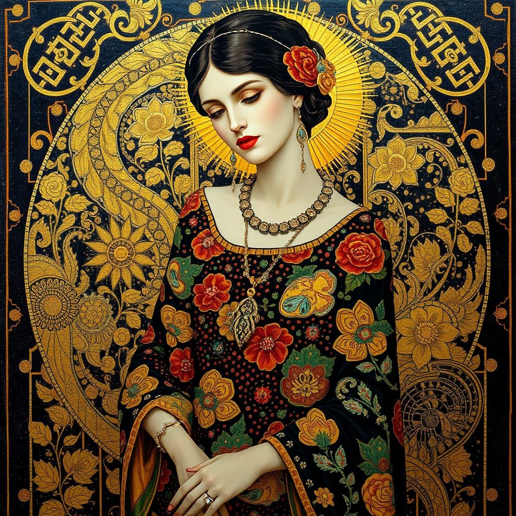 Luxurious Figure in Klimt-Inspired Art Nouveau Style