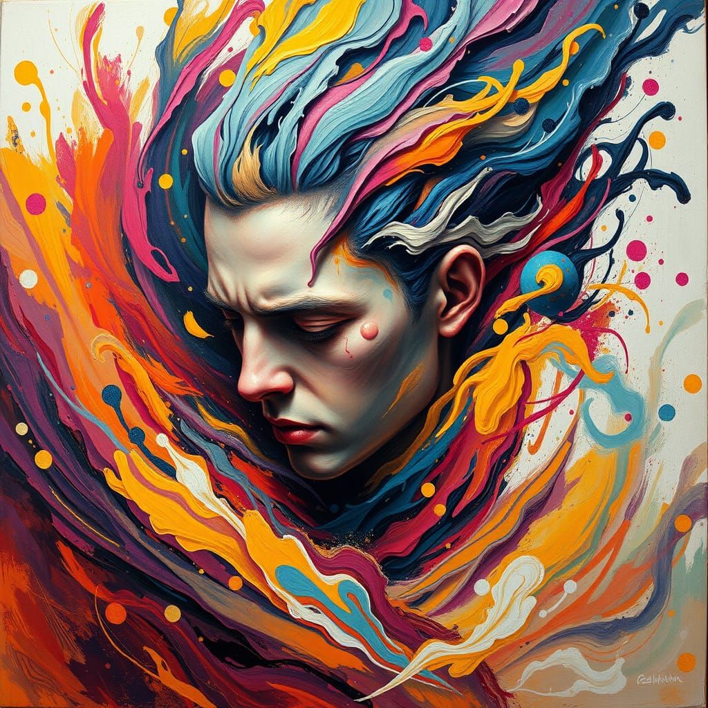 Hyperrealistic Abstract Figure in Whirlwind of Color