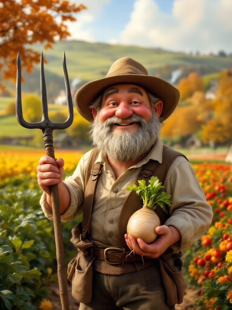 Halfling Farmer's Joyful Harvest in the Shire