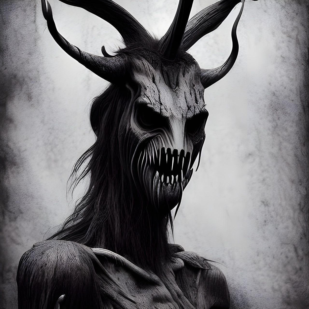 Sinister Wendigo Ink Drawing in Neo-Primitivism Style