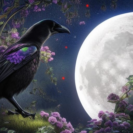 Detailed Crow Scenery with Glowing Moon