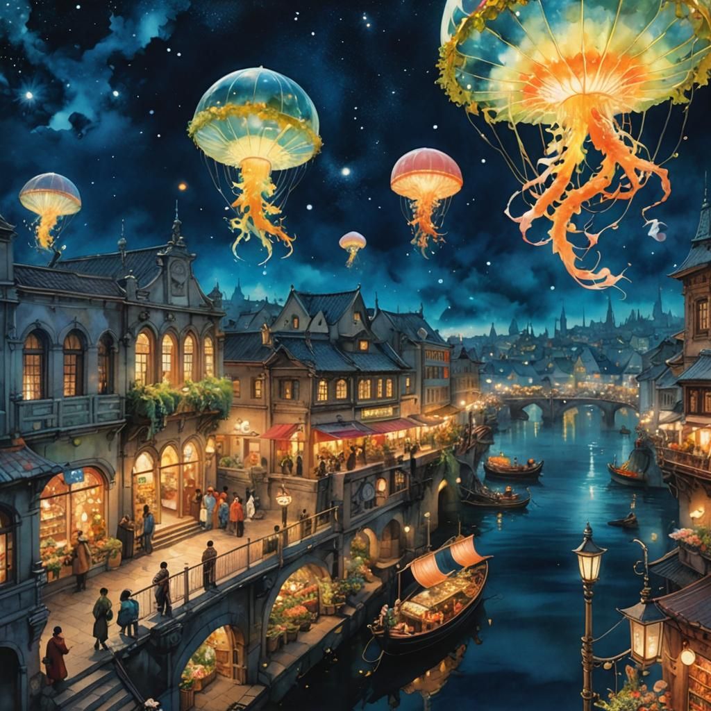 Magical Market Place in Iridescent Watercolor