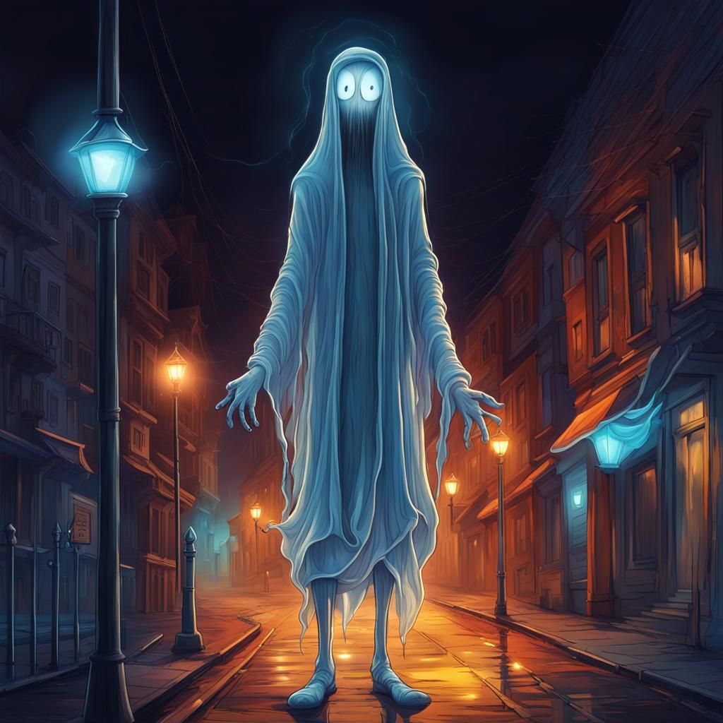 Ethereal Midnight Specter Unfolds Under City Light