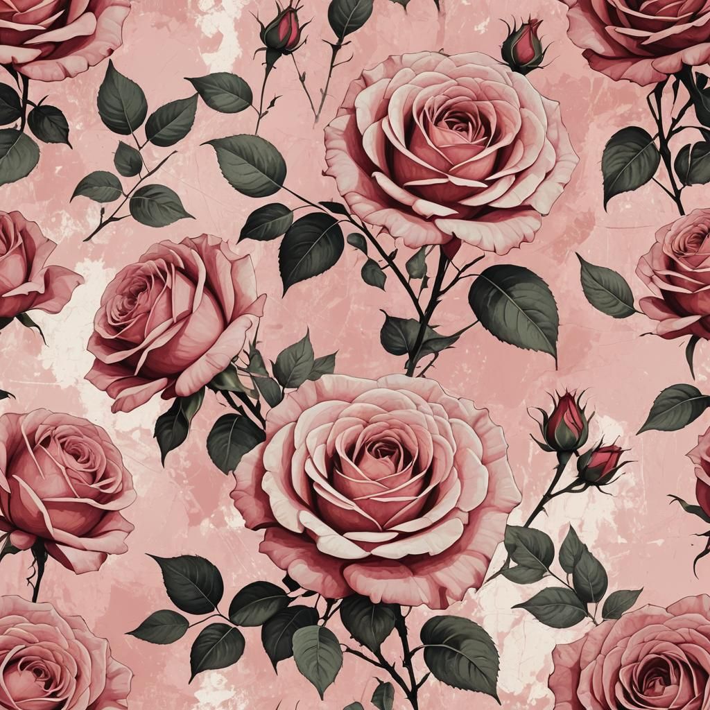 Minimalist Pink Roses on Antique Abstract Background