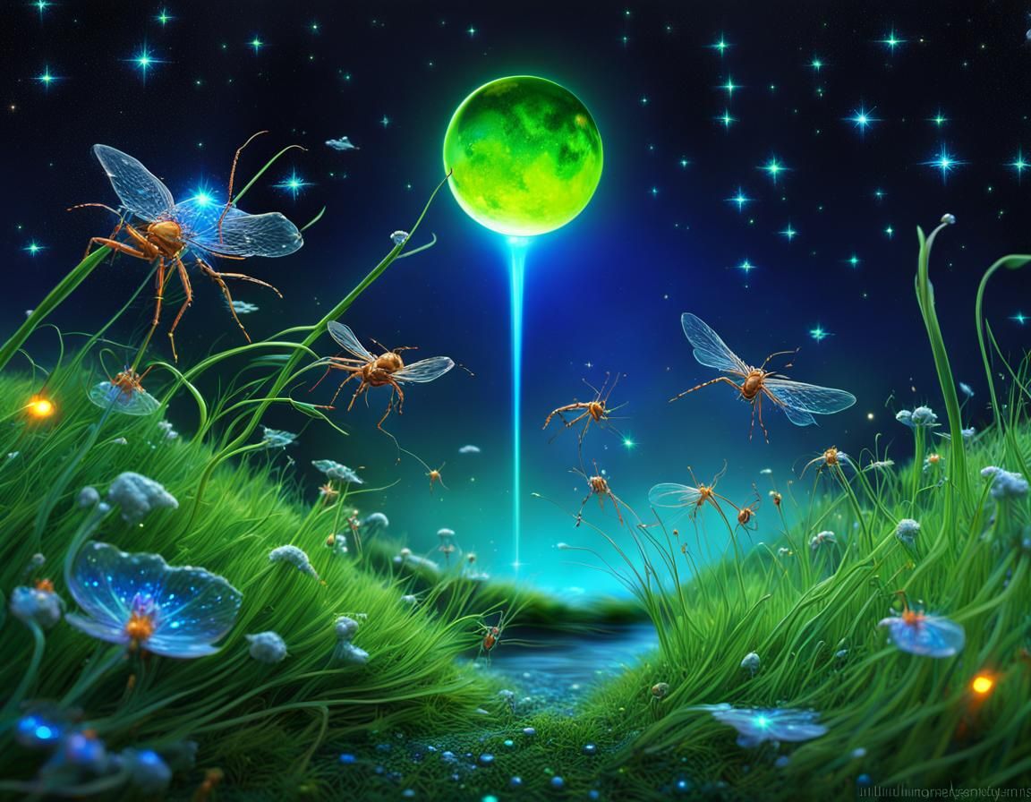 Bioluminescent Insects on 3D Map in Opalescent Macro