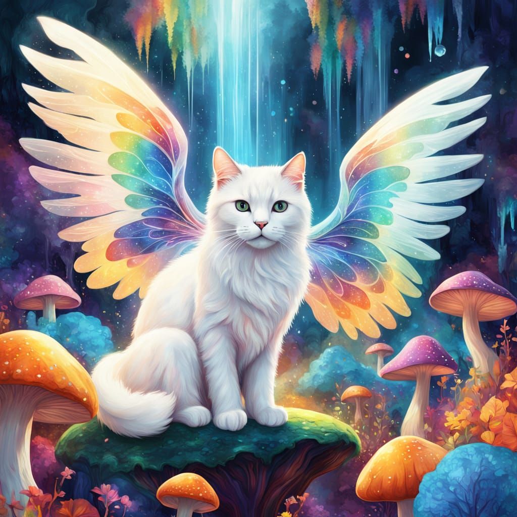 Fantasy Cat with Wings in Fauvism Style