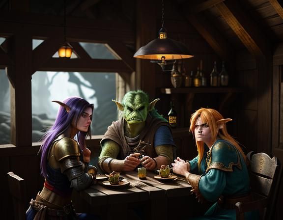Goblins Enjoying Cocktails in a Rustic Tavern