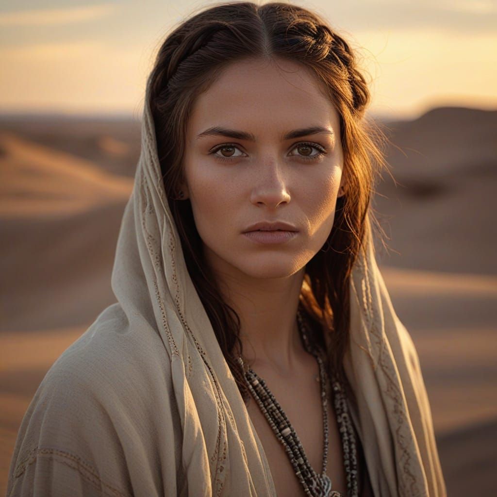 Mysterious Desert Nomad in Golden Light