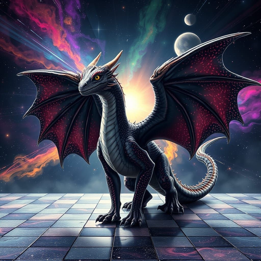 Majestic Cosmic Dragon in Hyperrealistic Style