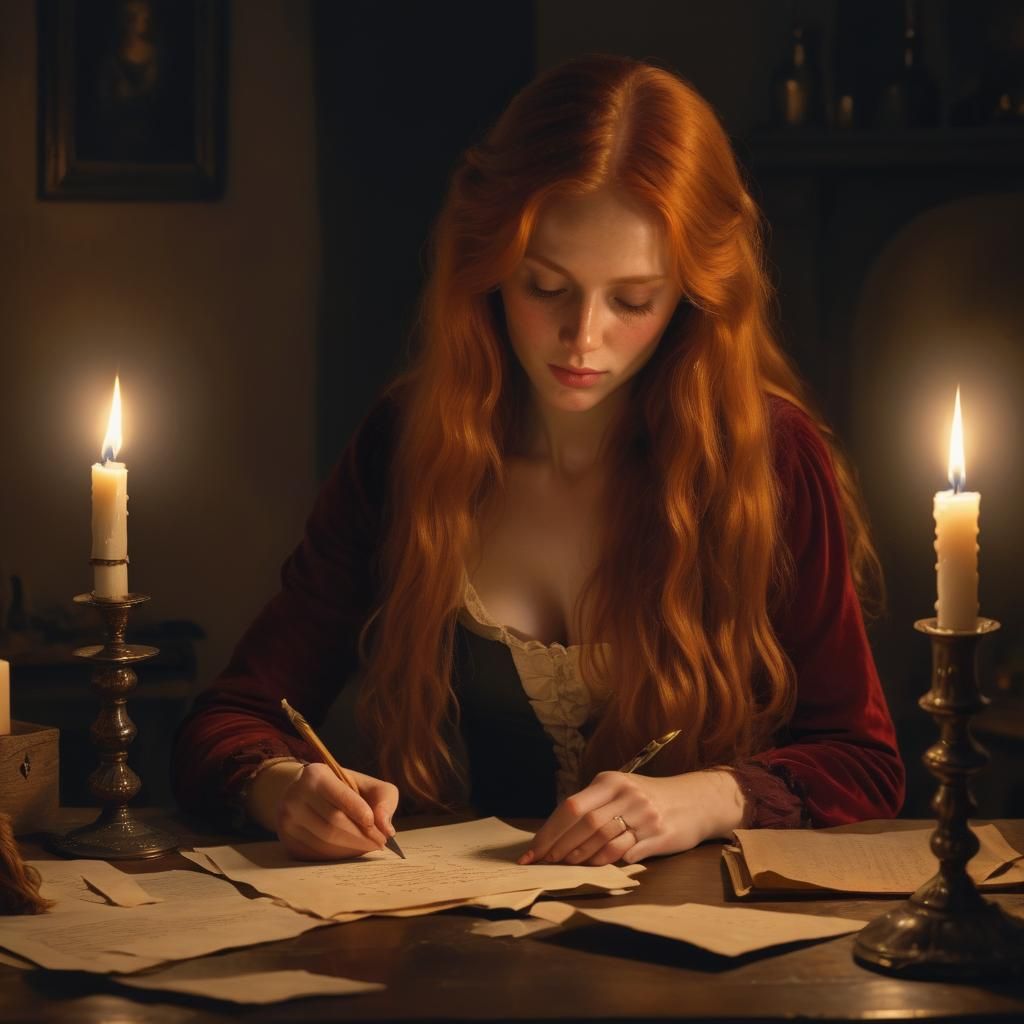 Woman Writing Letter in Dutch Golden Age Style