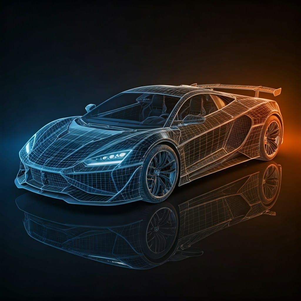 Sleek Sports Car Blueprint in Gradient Colors
