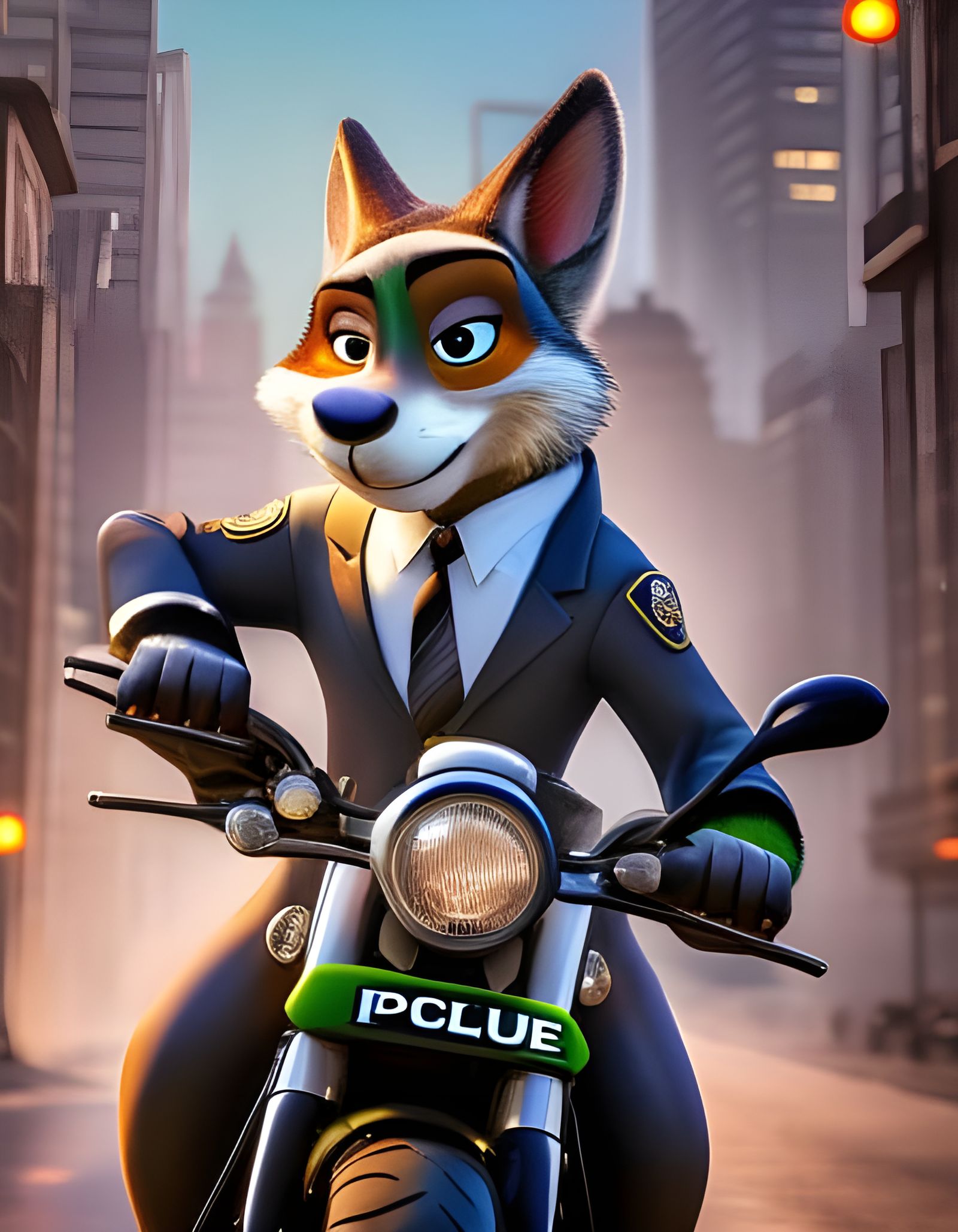 Zootopia Wolf Officer on Patrol in Chiaroscuro