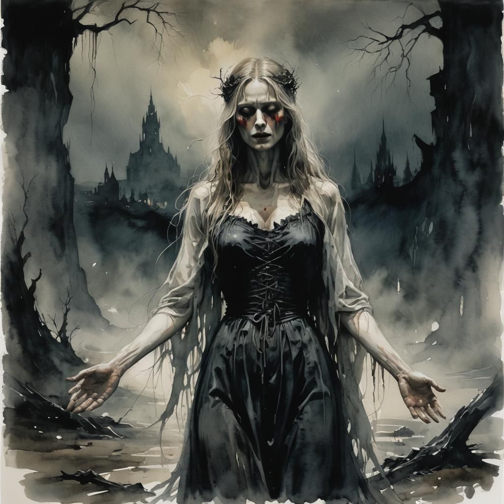 Sinister Mother's Love: A Chiaroscuro Watercolor