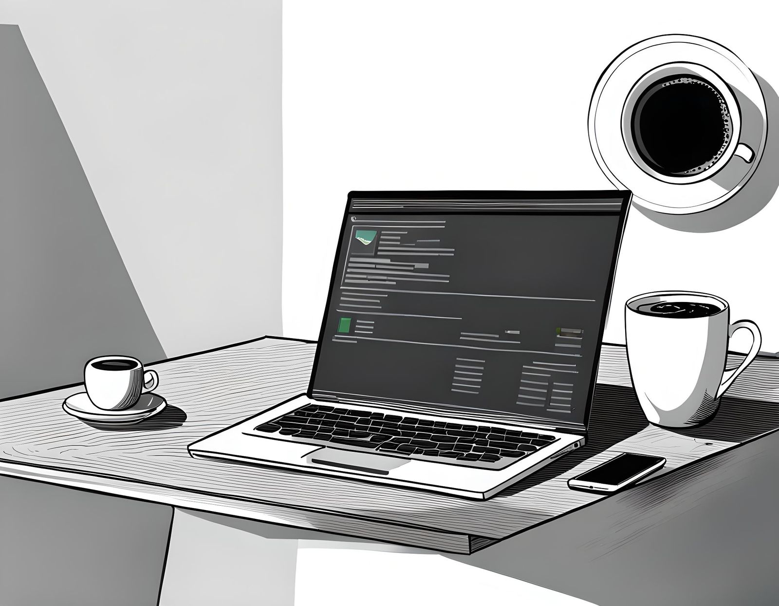 Minimalist Desk Setup with Laptop and Coffee