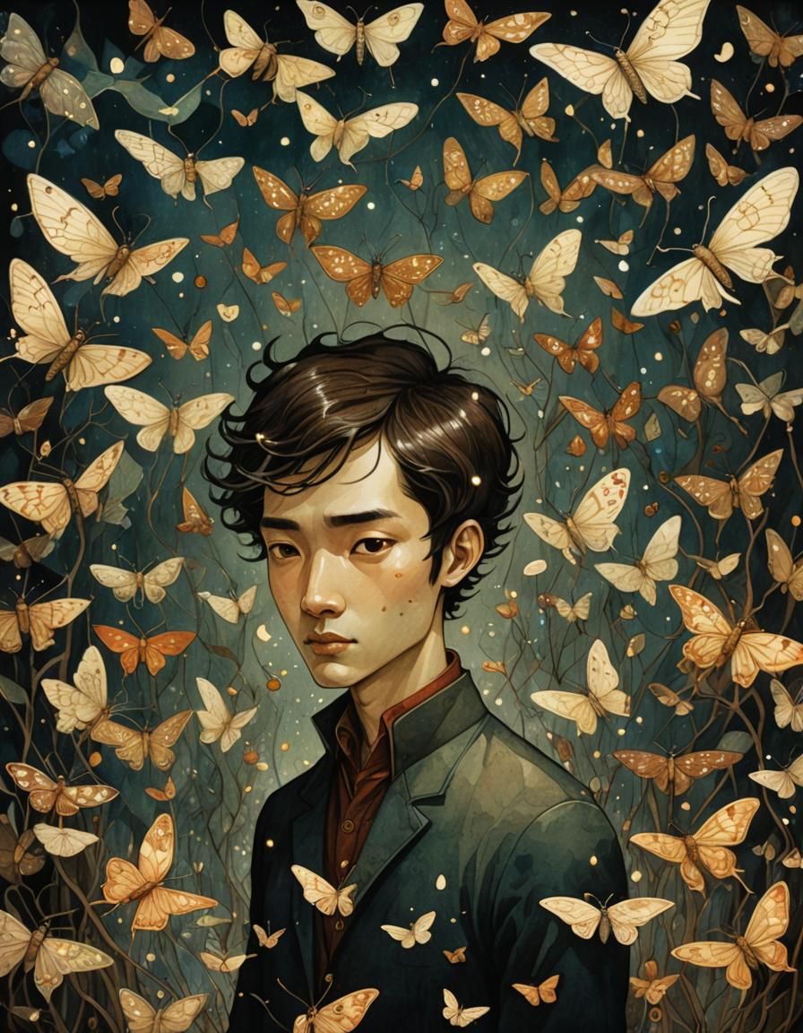 Luminescent Moths in Watercolor Style