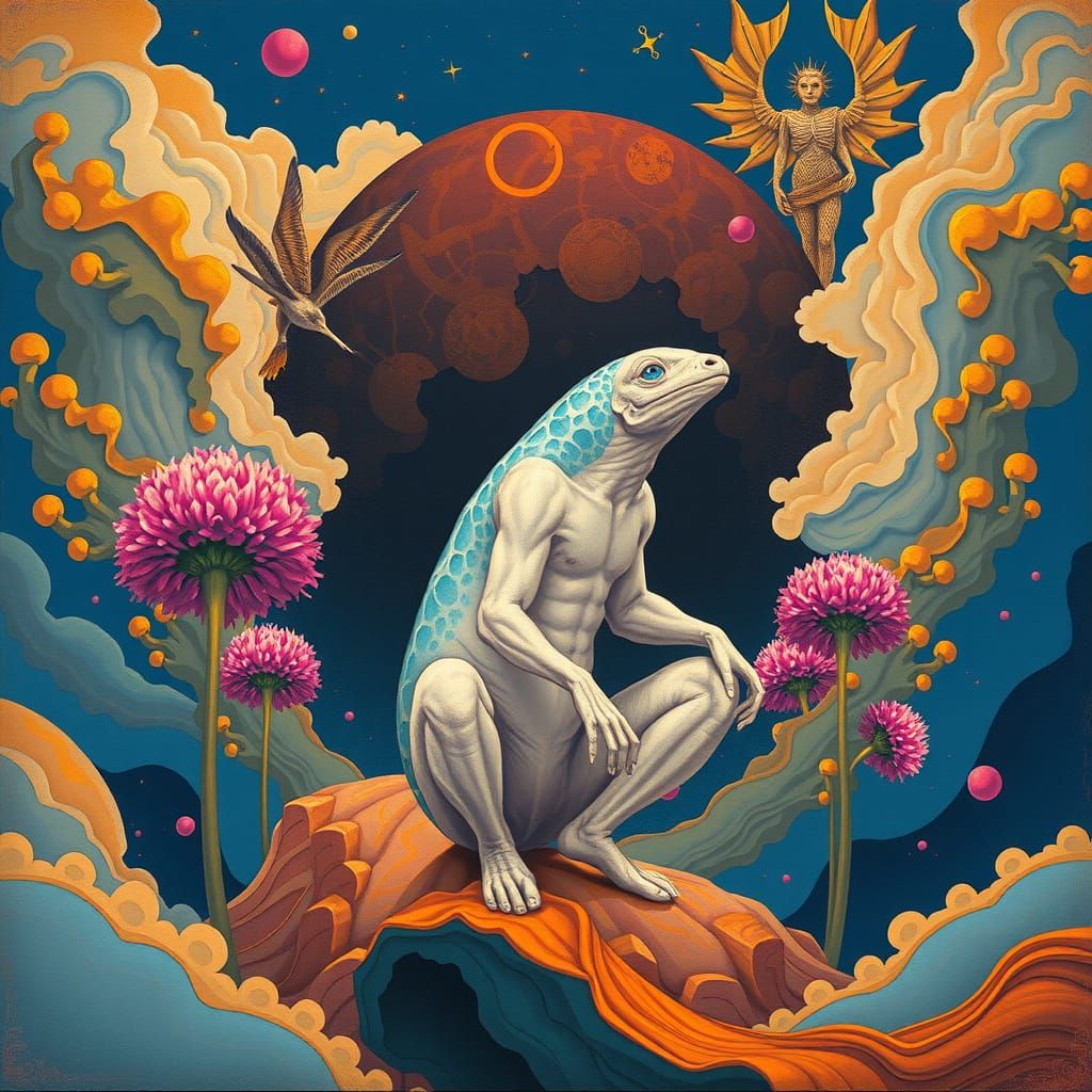 Surreal, Symbolic Gouache of My Gupular in Ultramarine and S...