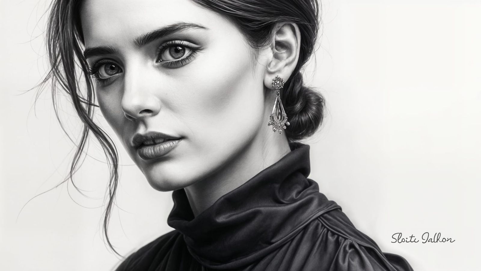 Classically Sophisticated Woman in Charcoal Drawing