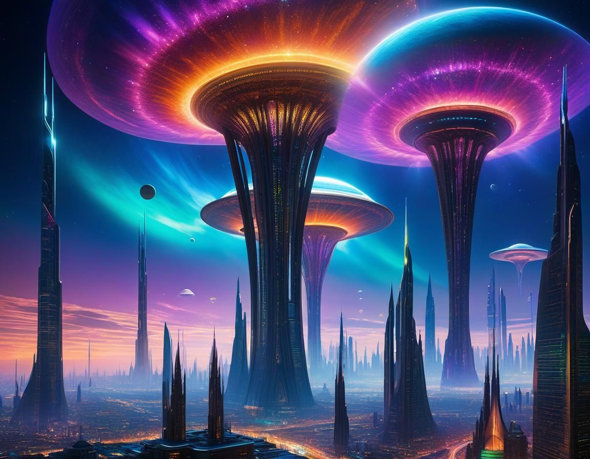 Alien Cityscape with Neon Lighting in 8K