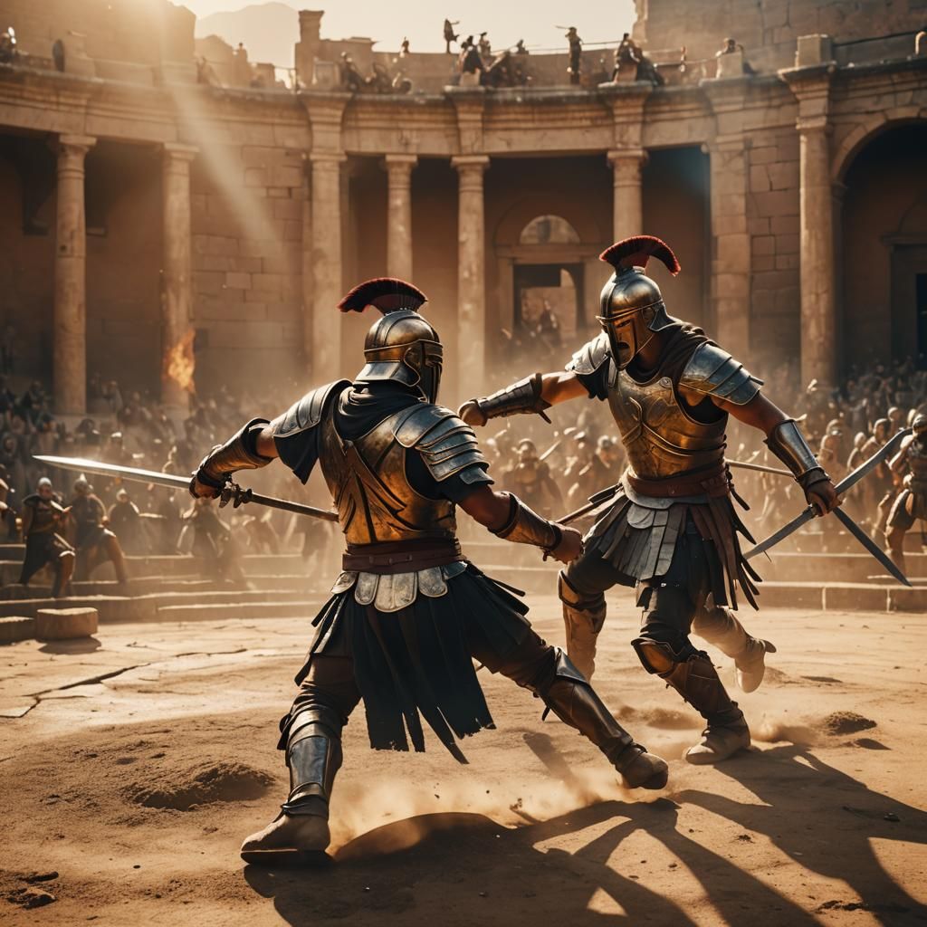 Epic Battle of Ancient Warriors within Golden Arena