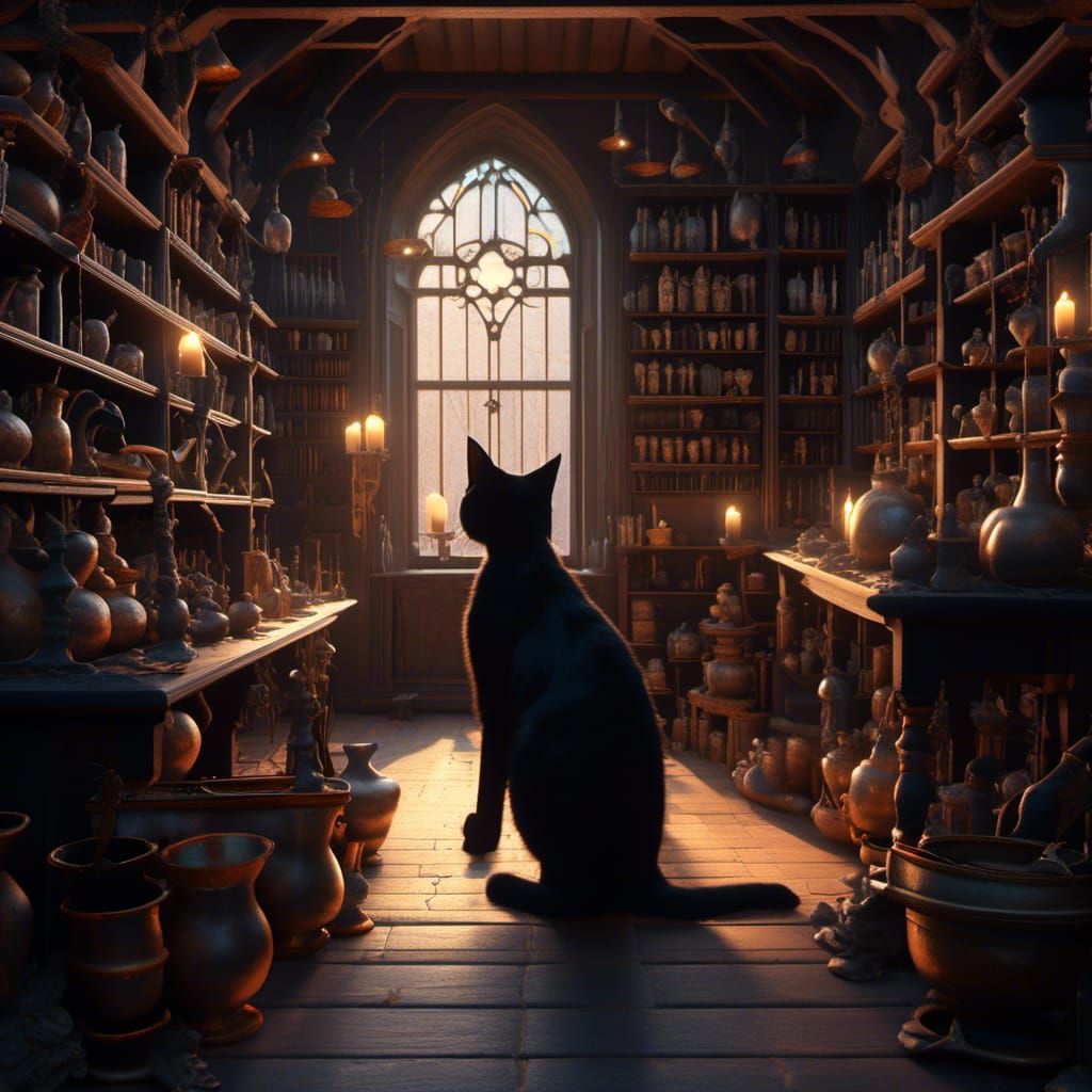 Black Cat in Gothic Witch Shop Concept Art