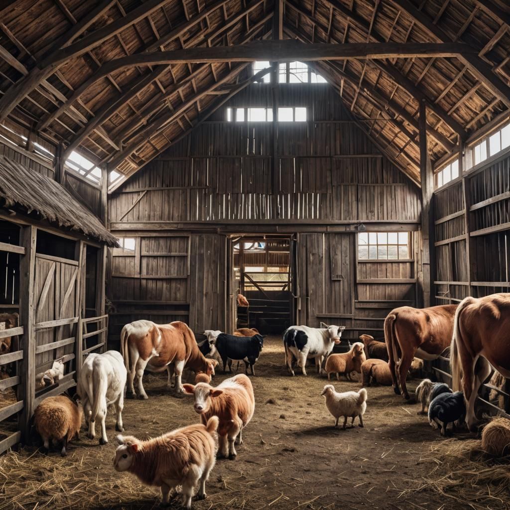 Hyperrealistic Barn with Farm Animals in HDR