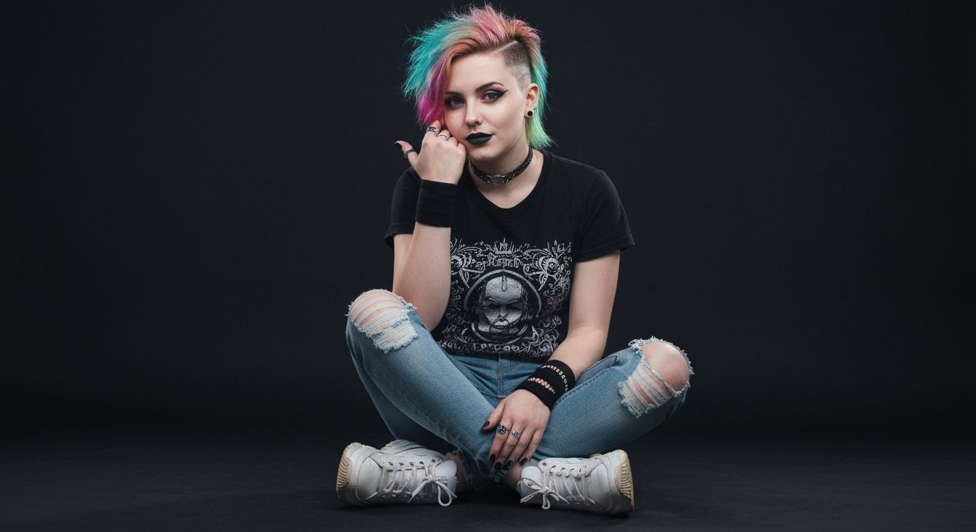 Skate-Punk Girl with Asymmetrical Hairstyle