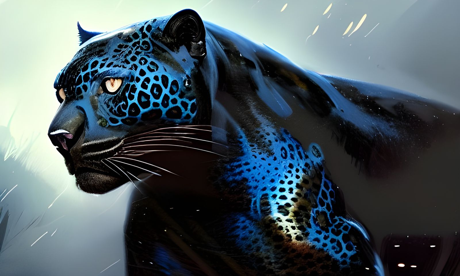 Black Jaguar Portrait in Cosmic Ethereal Style