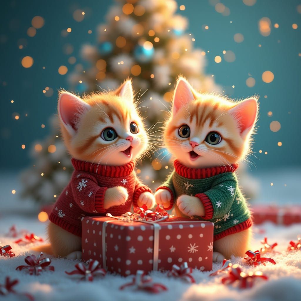 Joyful Kittens Unwrap Christmas Presents in Vibrant Festive ...