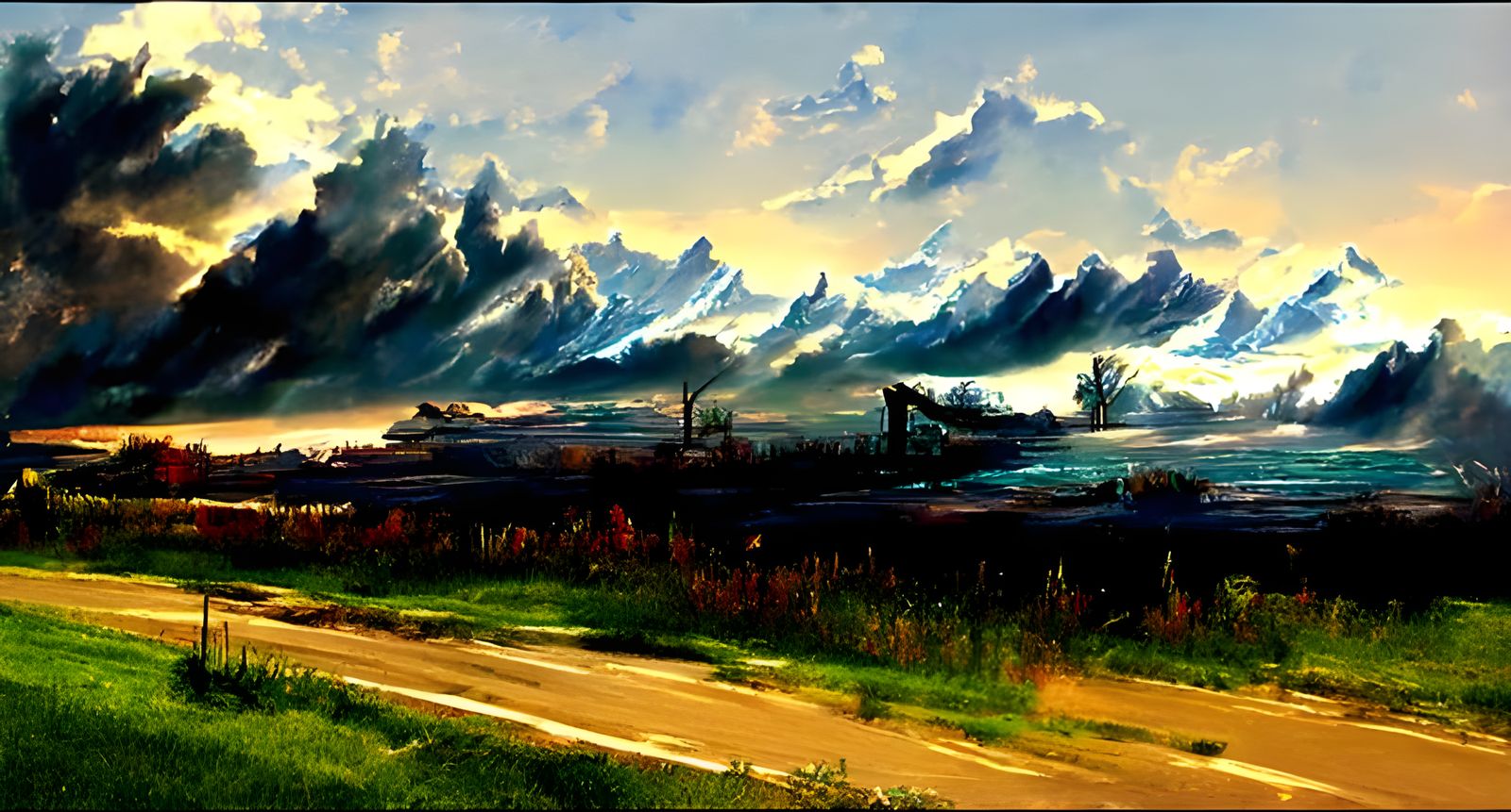 Chicago Winter Landscape Painting in Romantic Style