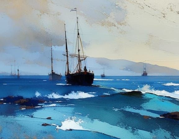 Snowy Belle Ile en Mer as Gouache Impressionism