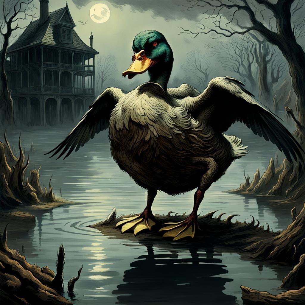 Demonic Monster Duck in Horror Style
