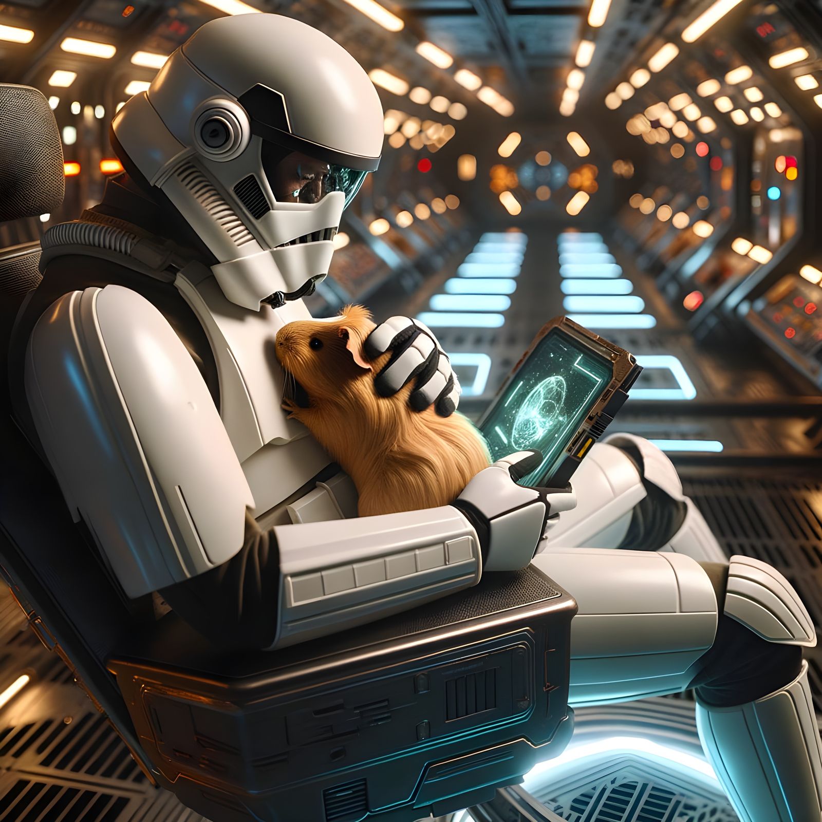 Cyberpunk Soldier's Fuzzy Companion