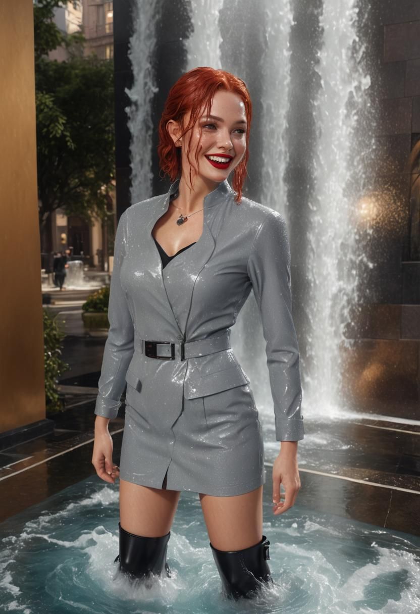 Glamorous Woman in Fountain: Detailed Matte Painting